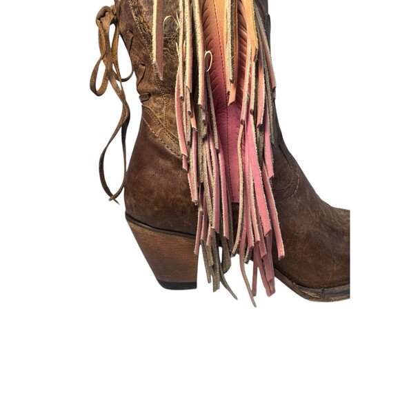 Junk Gypsy by Lane "Spirit Animal" Brown Leather Western Boots 8.5 Fringe Bootie - Picture 12 of 16